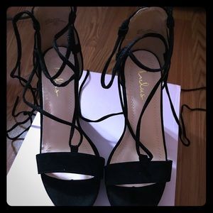 Lulu’s lace up block heels.